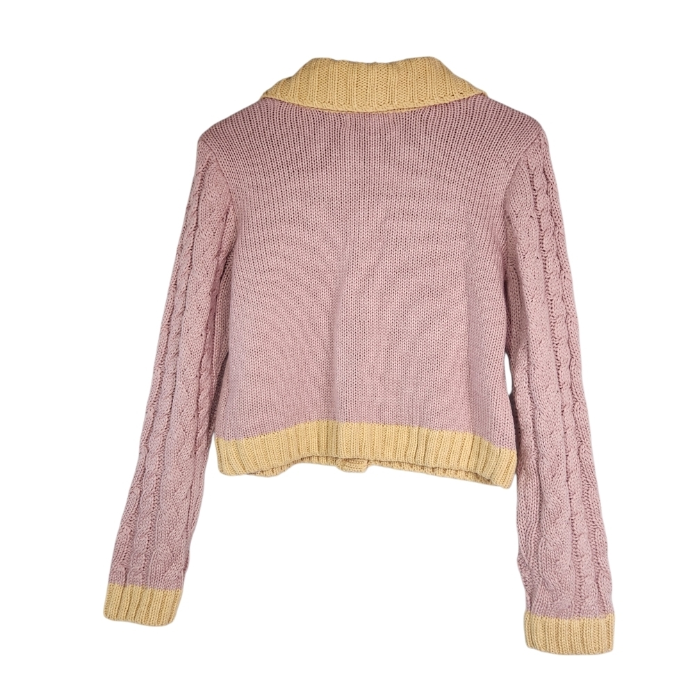 Rich & Famous NWT Sicily Crop Cardigan Sweater Grannycore Knit Collar Bling Boxy - Picture 5 of 16